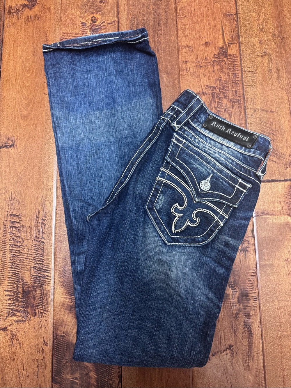Rock Revival Women's Dark Blue Boot Cut Jeans w. Embroidered Back Pockets, NWOT